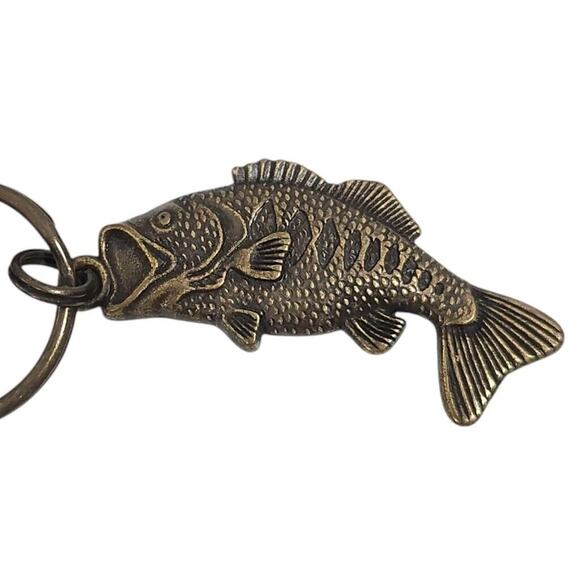 Large Mouth Bass North American Fishing Club Keychain Brass Sculpt Fish Keyring - Picture 1 of 3